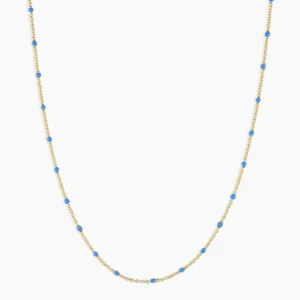 18K Gold Plated Light Blue Enamel Necklace